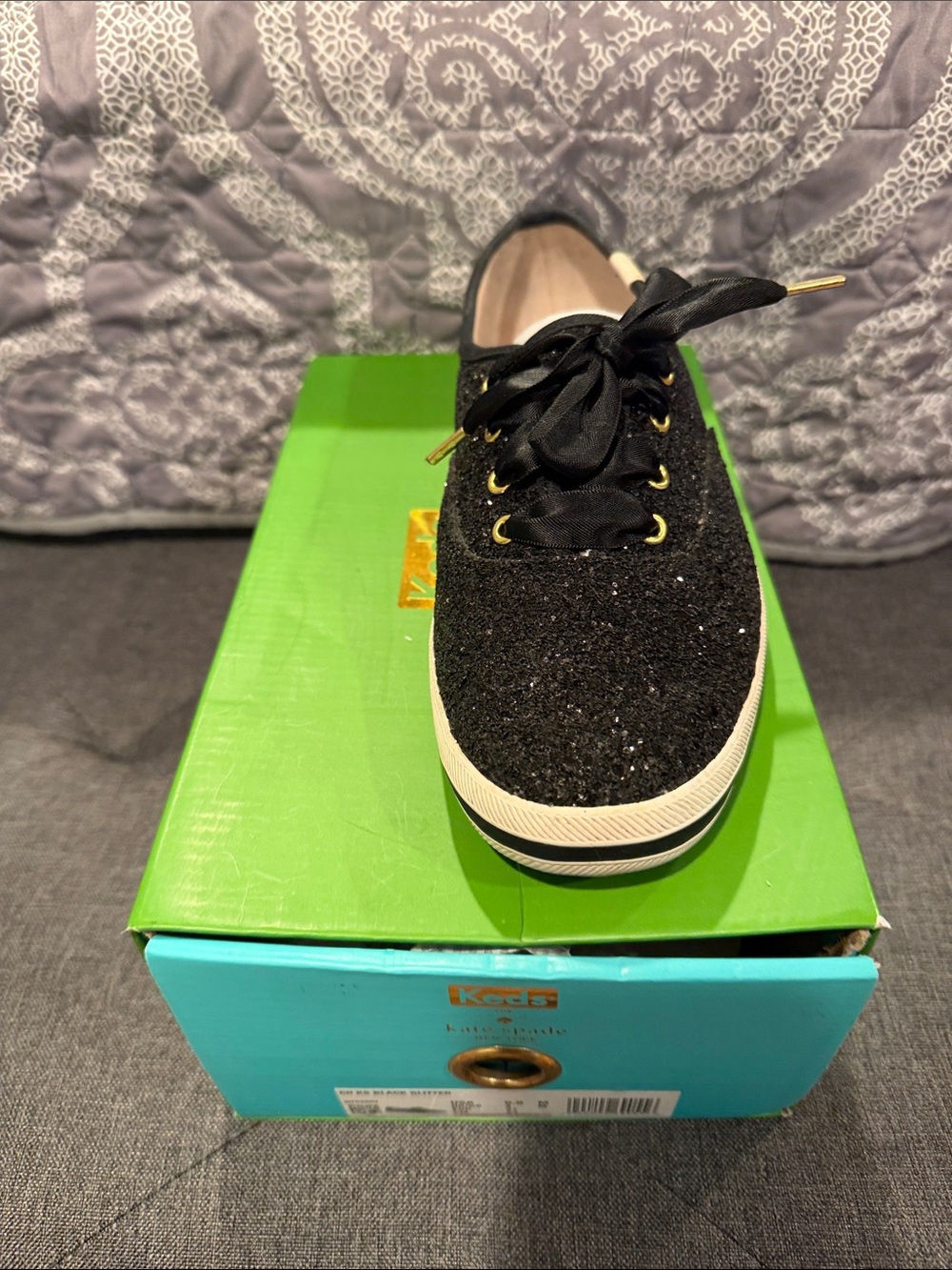 Kate Spade Black Glitter Lace-Up Sneaker